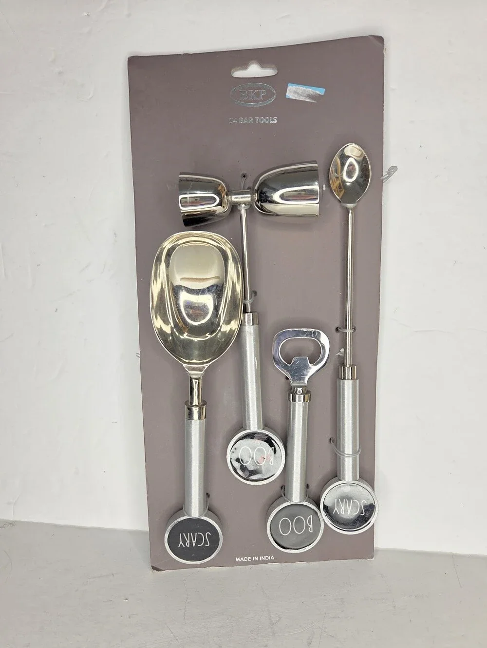 Halloween Stainless Steel Silver Bar Tool Set Boo Scary Rae Dunn‎ Font